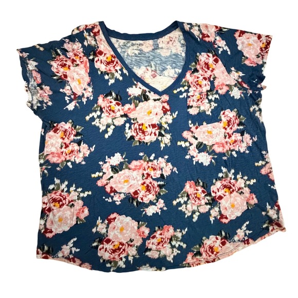 torrid Tops - Torrid Womens Plus Size 4 Blue Pink Floral Cotton V-Neck Classic Fit T-Shirt